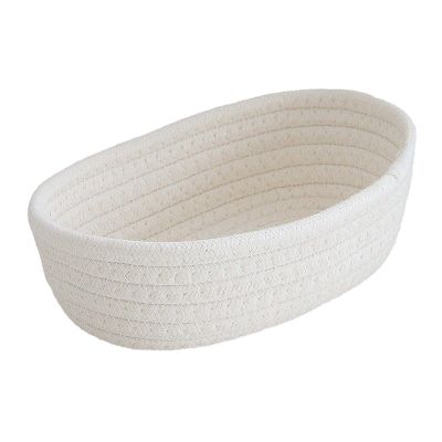 Small Oval Woven Cotton Rope Storage Basket, White