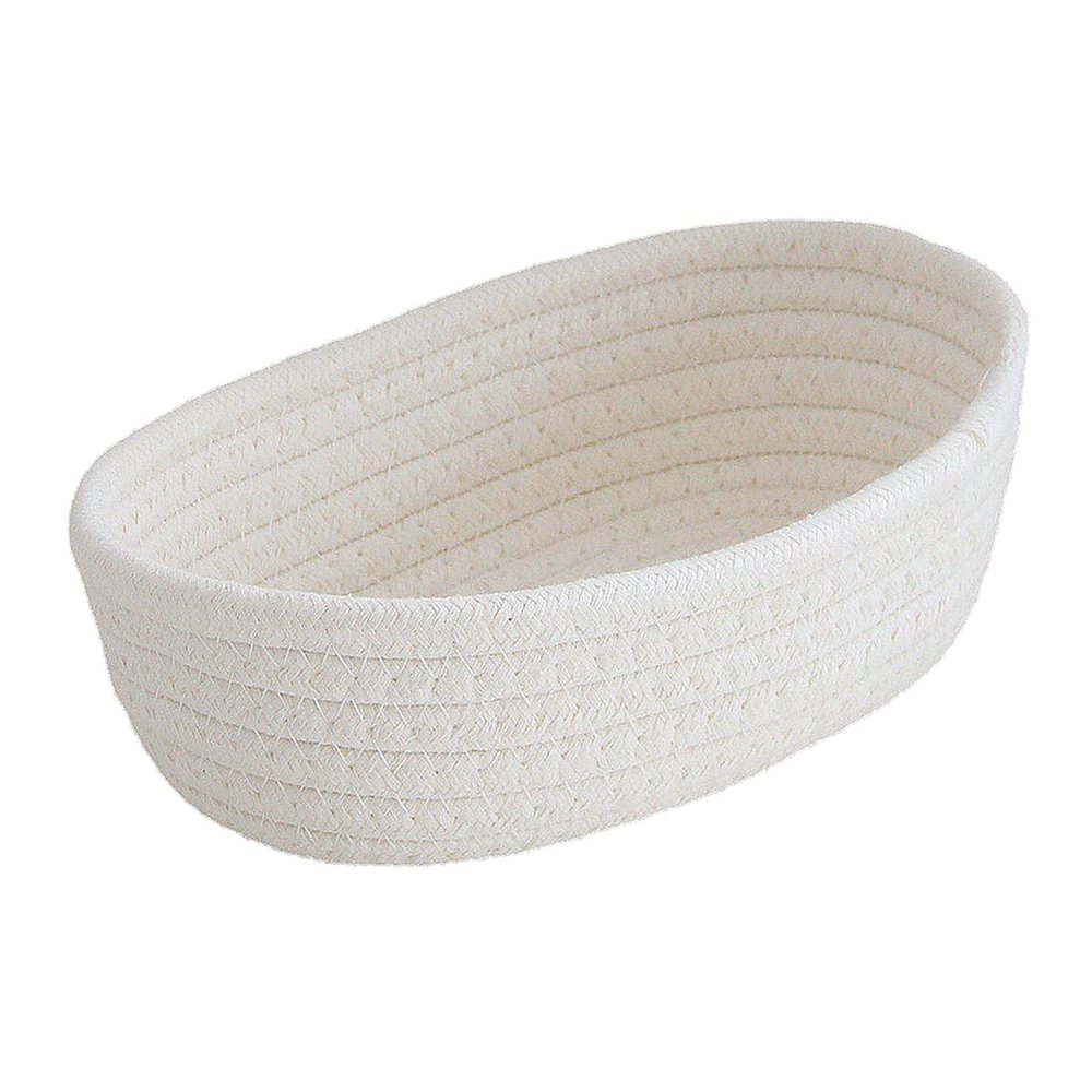 Small Oval Woven Cotton Rope Storage Basket, White
