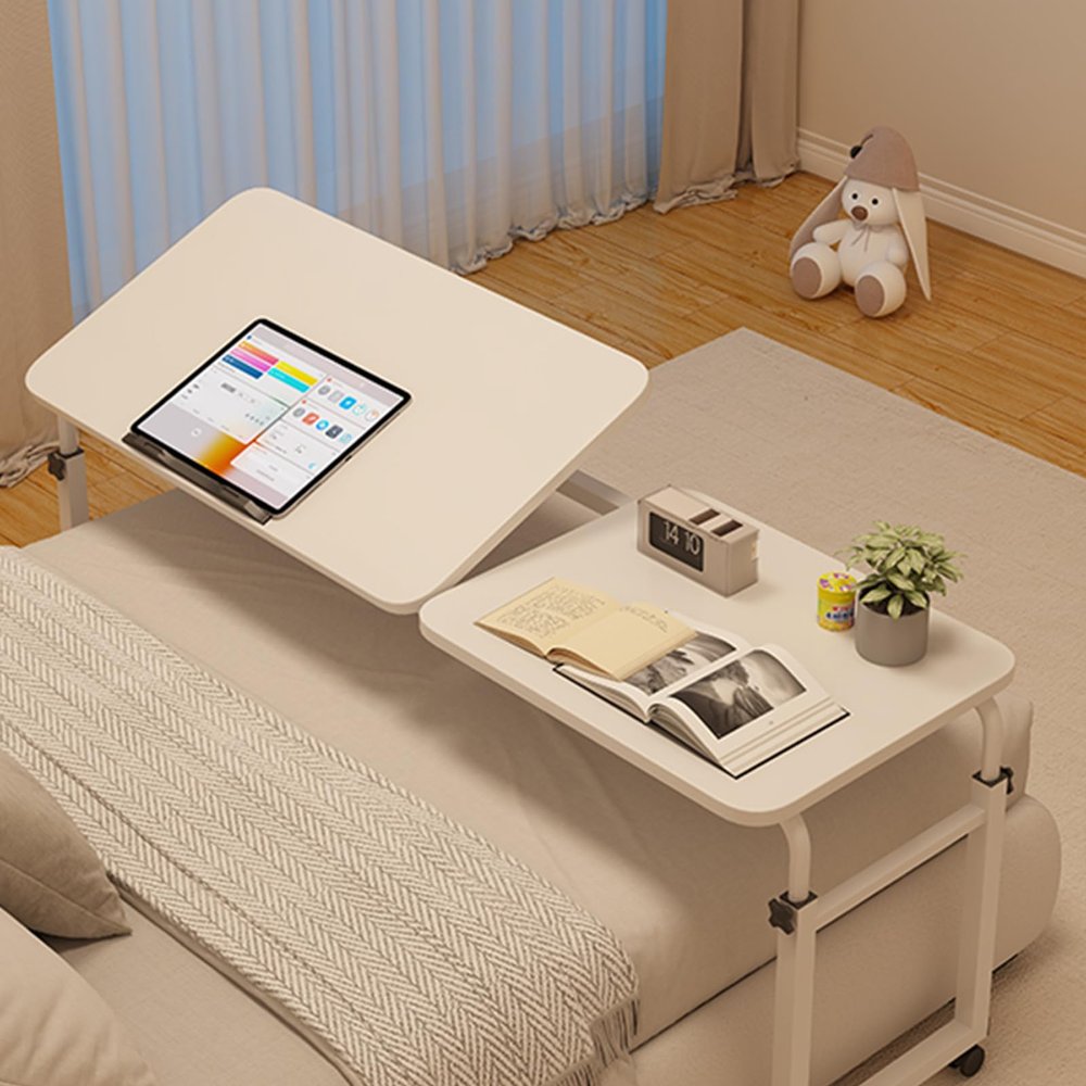 Adjustable Bed Table with Wheels and Tilting Tabletop