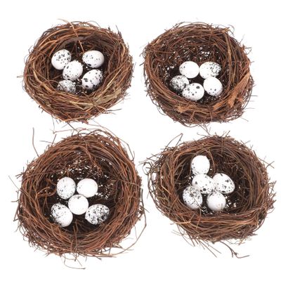 BESPORTBLE 4-Piece Rattan Bird Nest and 20-Egg Set, Easter Decor