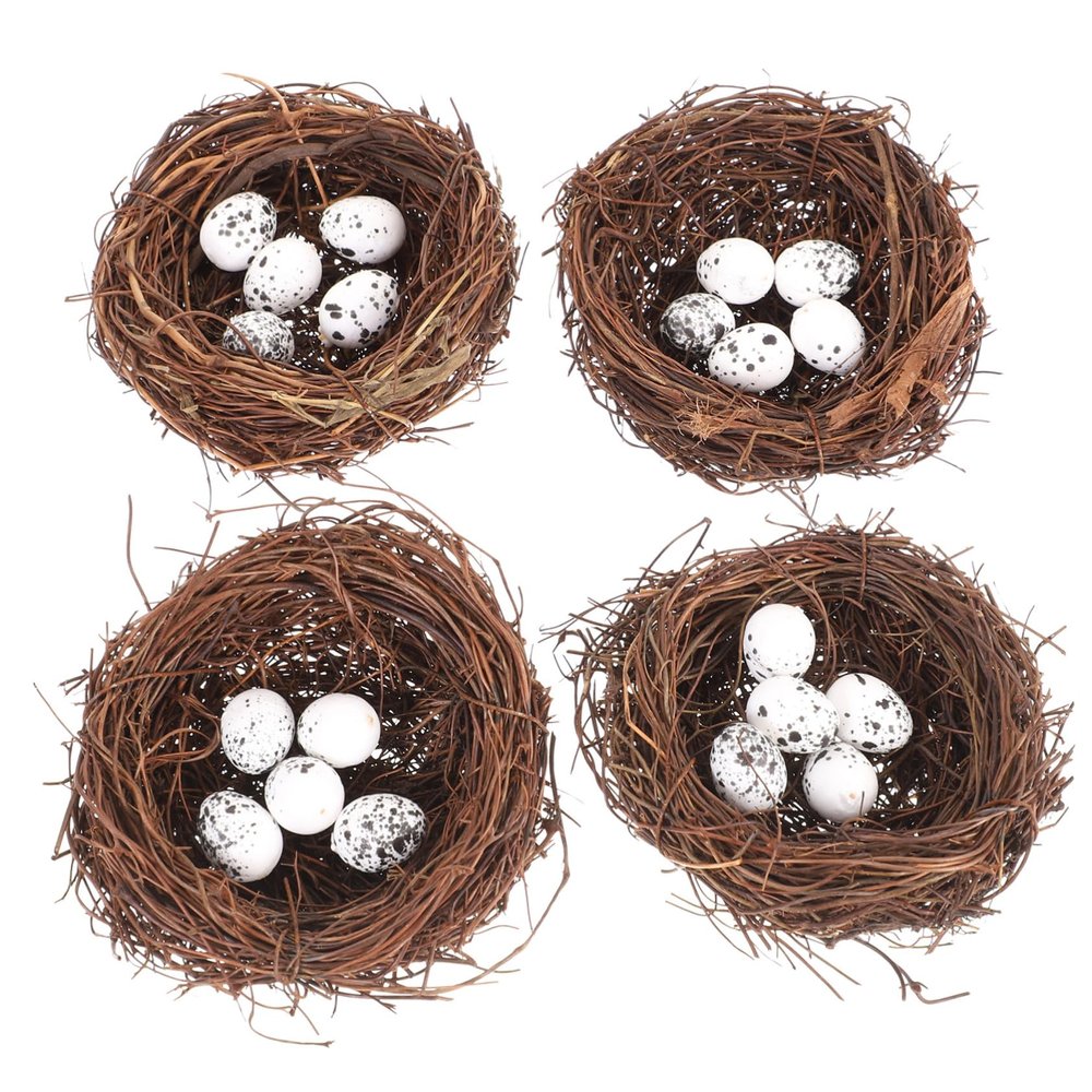BESPORTBLE 4-Piece Rattan Bird Nest and 20-Egg Set, Easter Decor