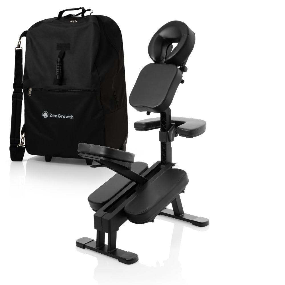 ZenGrowth Legian Folding Massage Chair, Aluminum, 14.5 kg, with Transport Cover, Shiatsu, Ergonomic, Portable, Black