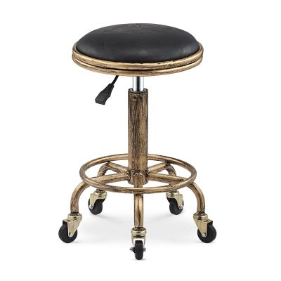 SBCGFY Retro Industrial Rolling Stool, 360° Swivel, 5 Wheels, Height-Adjustable, PU Leather Seat