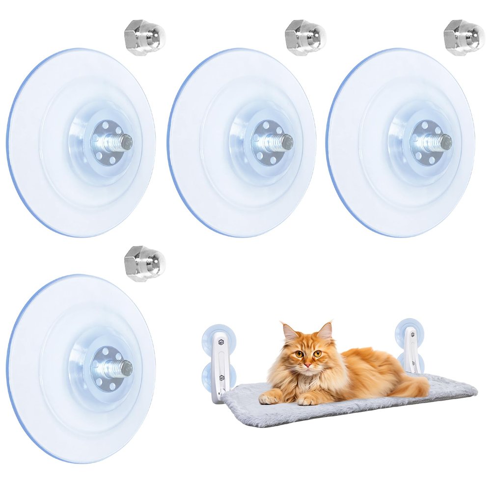 L&W BROS. 4-Pack Cat Window Perch Replacement Suction Cups, Holds up to 50 lb, Screw-On
