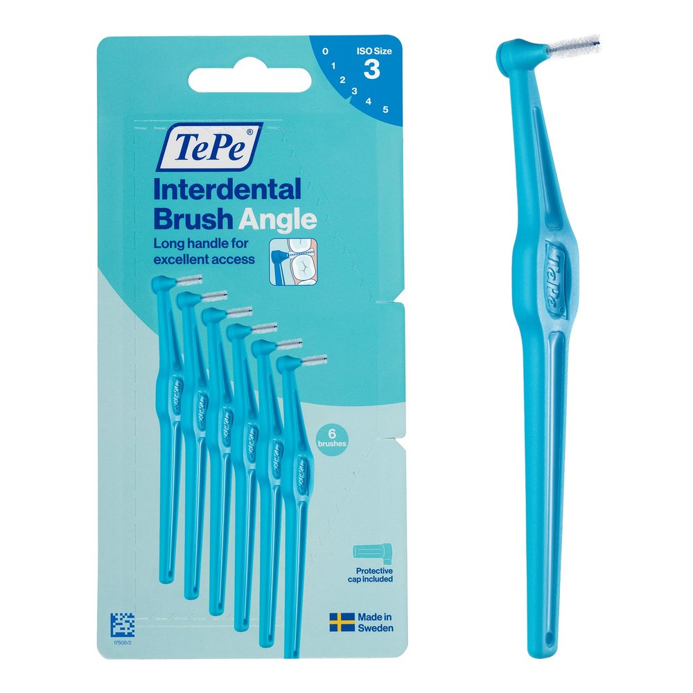 TePe Angle Interdental Brush, Blue, 0.6 mm/ISO Size 3, 6 Count