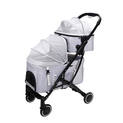 LZHUYE Double-Decker Pet Stroller for Two Cats or Dogs