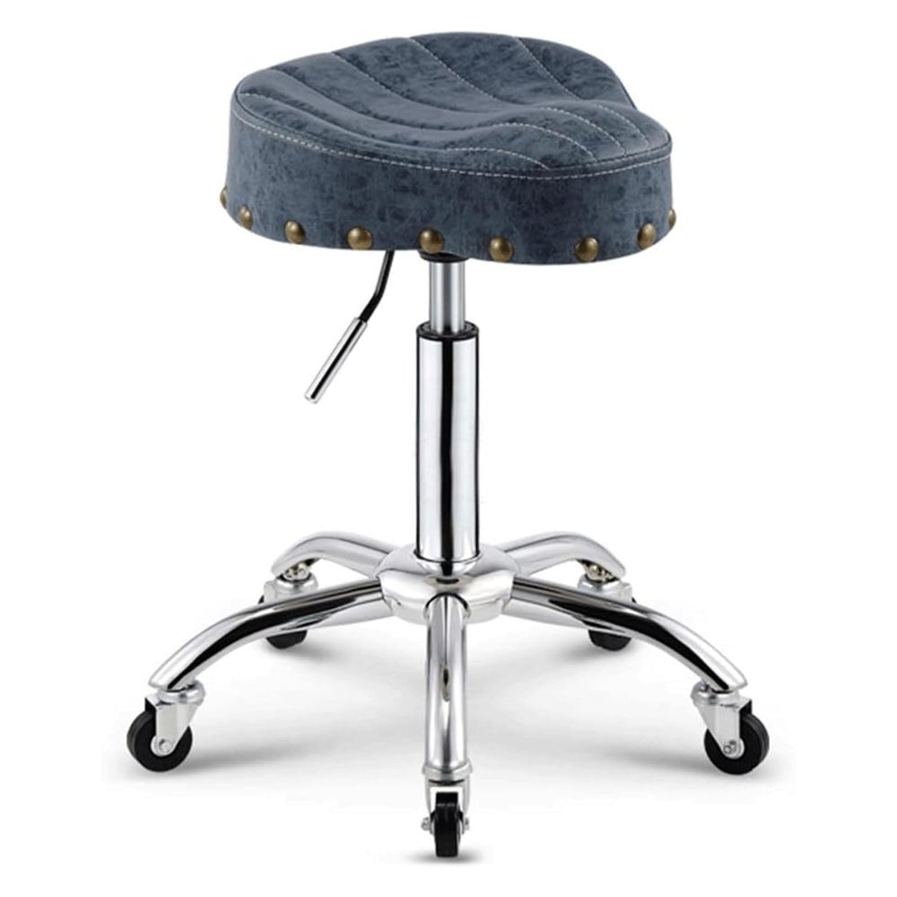 Ergonomic PU Leather Swivel Saddle Stool with Wheels, Height-Adjustable
