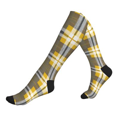 Jaywis Yellow-Gray-Black Plaid Compression Socks, 15–20 mmHg