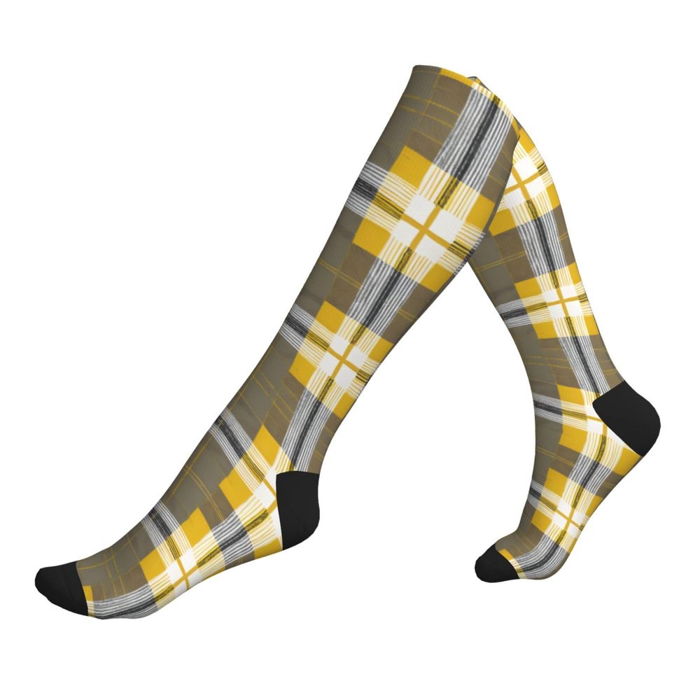 Jaywis Yellow-Gray-Black Plaid Compression Socks, 15–20 mmHg