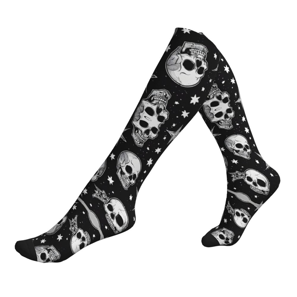 Jaywis White Punk Skull Compression Socks, 15–20 mmHg