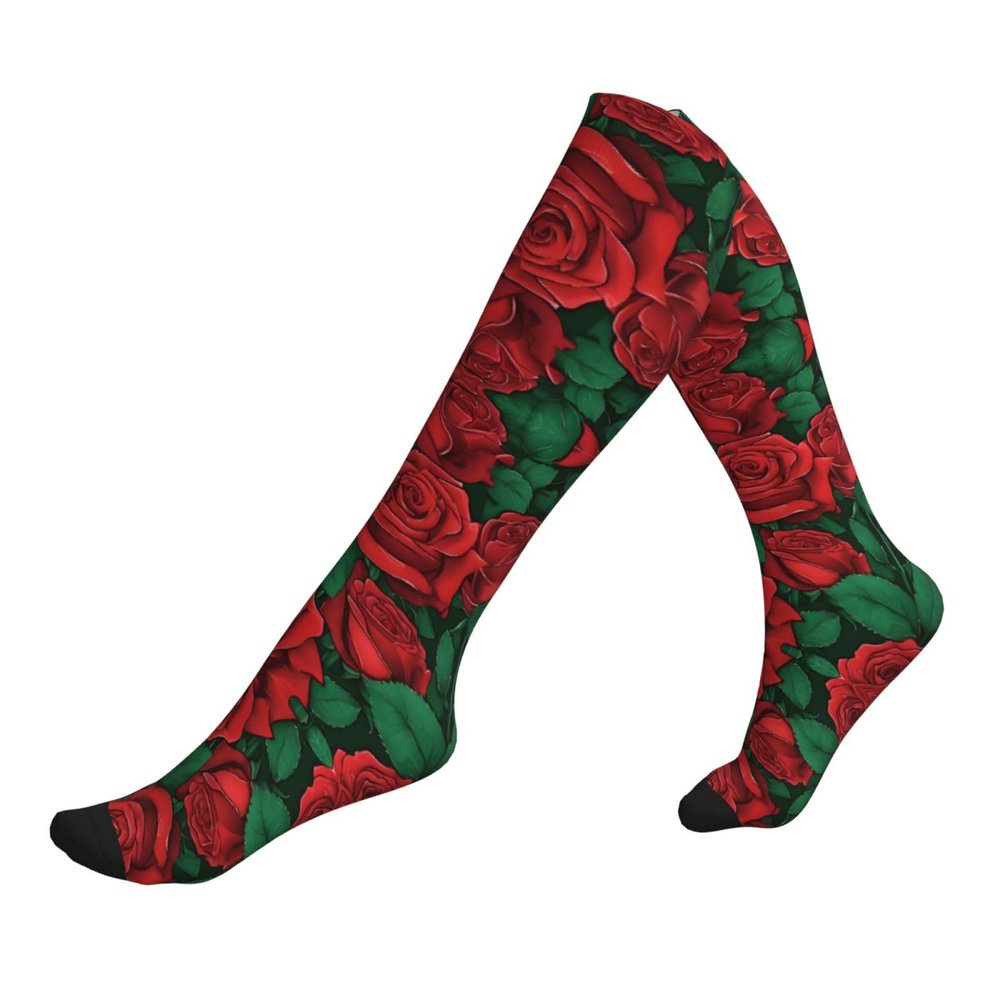Jaywis Red Rose Women's and Men's Compression Socks, 15–20 mmHg, Black