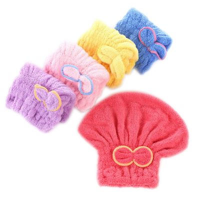 5-Pack Coral Fleece Hair-Drying Caps with Bows