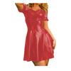 YGZHANYUANOKU Red Vinyl PVC Leather A-Line Ruffle Mini Dress, 5XL view 1