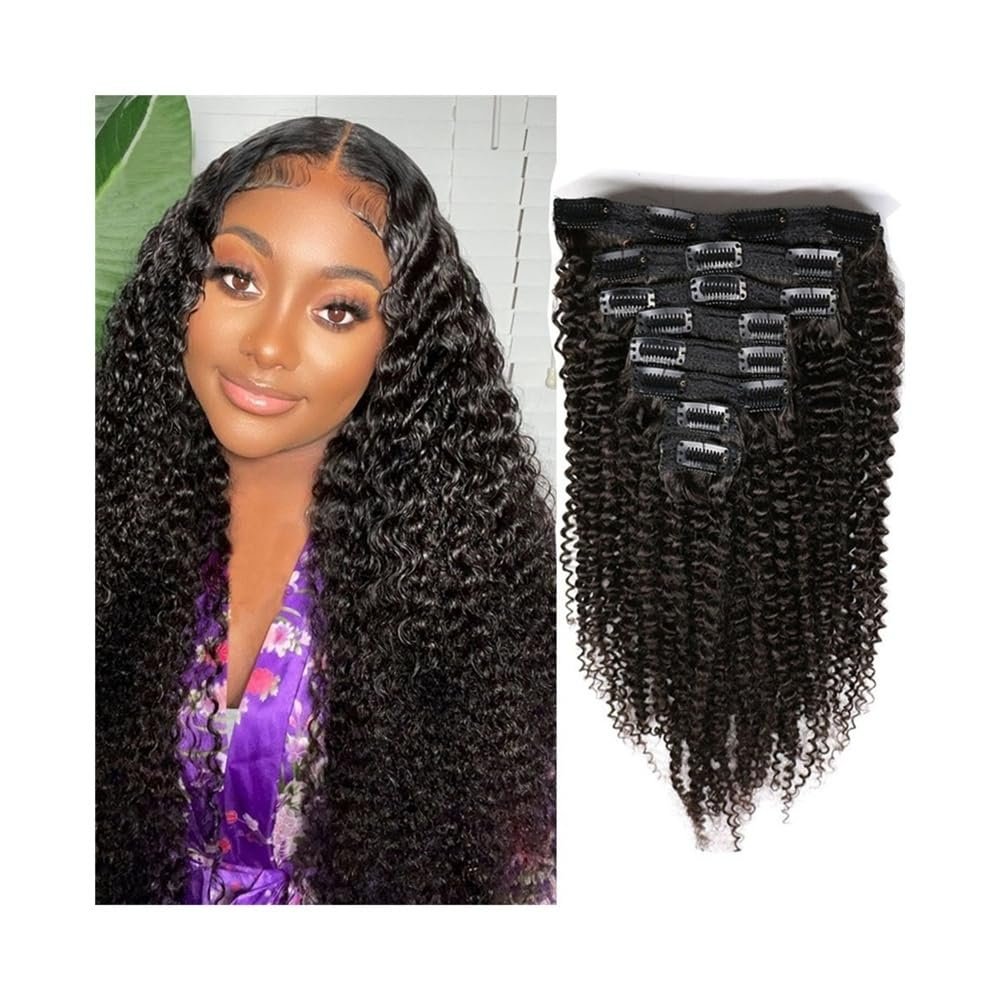 Deep Wave Clip-In Hair Extensions for Women, 8-Piece Set, Double Weft, Remy Hair, 26 in