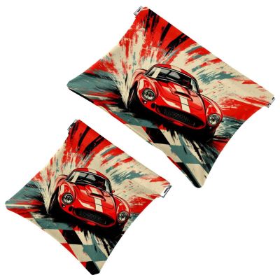 Snap-Closure Makeup Bags, Vintage Sports Car & Checkered Flag, Waterproof Travel Cosmetic Pouches, Zipperless Mini Makeup Bags for Women, Multicolor