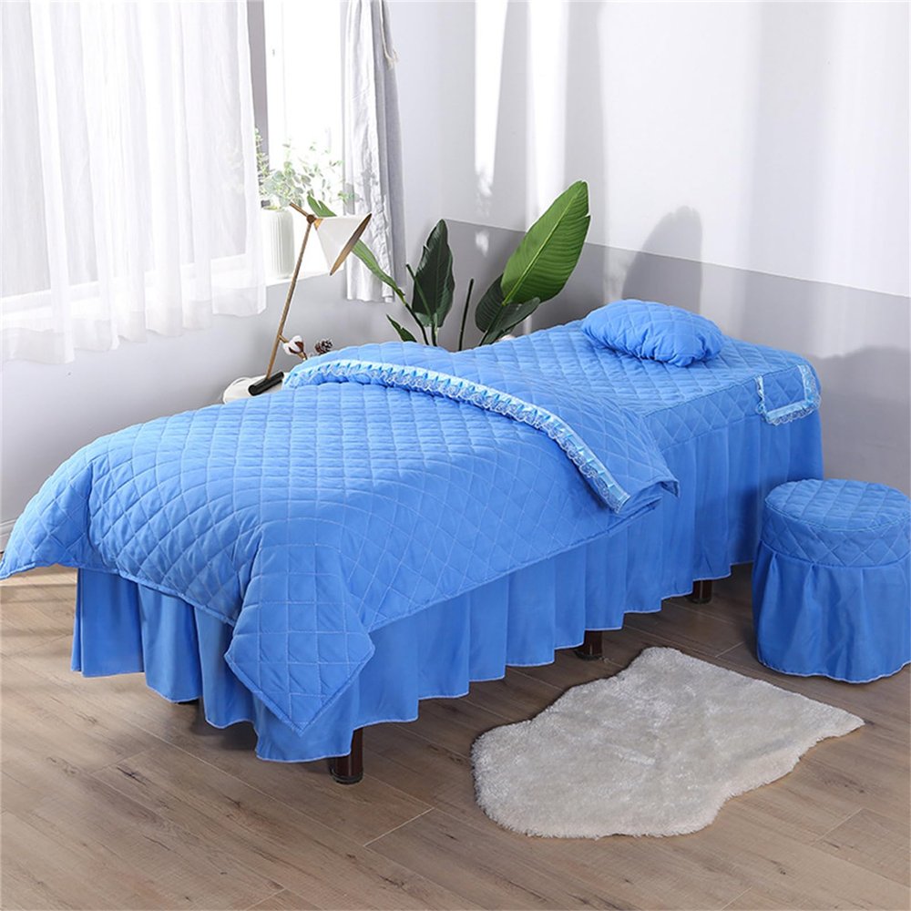 ILNCQLPM 4-Piece Massage Table Sheet Set with Face Hole, Microfiber, Blue, 70 x 190 cm