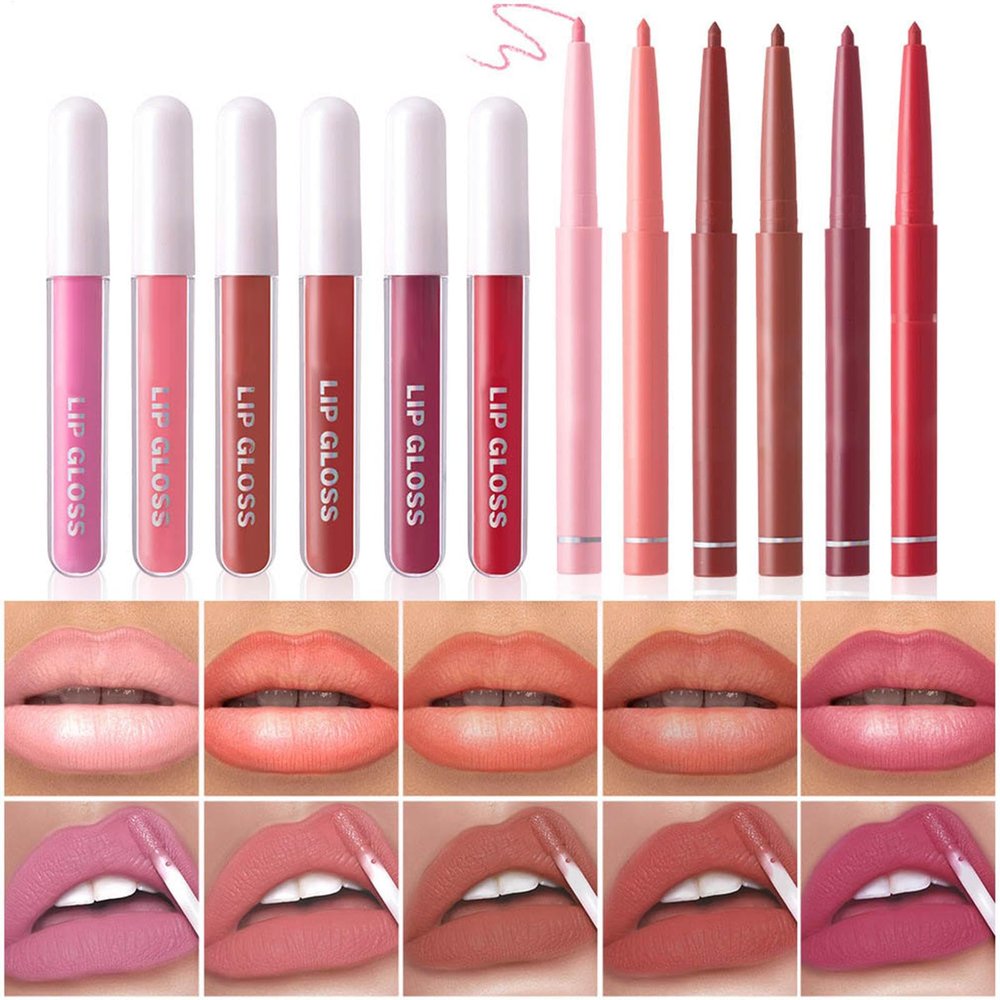 Lip Liner and Lipstick Set, 6 Lip Liners + 6 Lipsticks