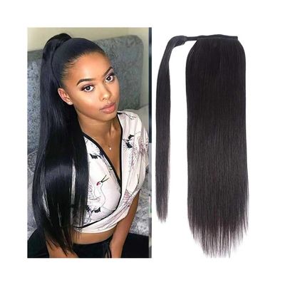 Curly Ponytail Extension, Long Straight Wrap-Around Hairpiece, Brazilian Remy Hair, Clip-In