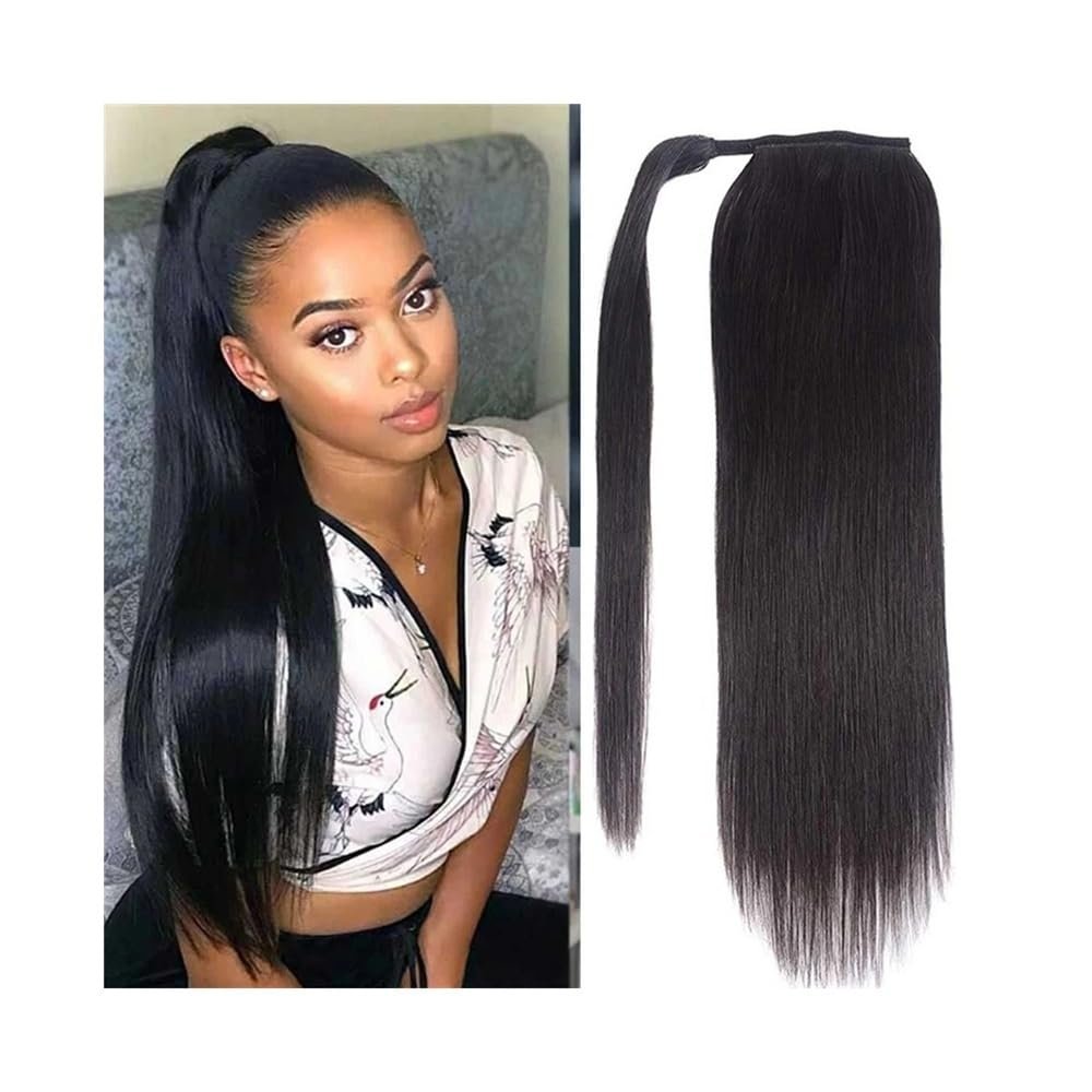 Curly Ponytail Extension, Long Straight Wrap-Around Hairpiece, Brazilian Remy Hair, Clip-In