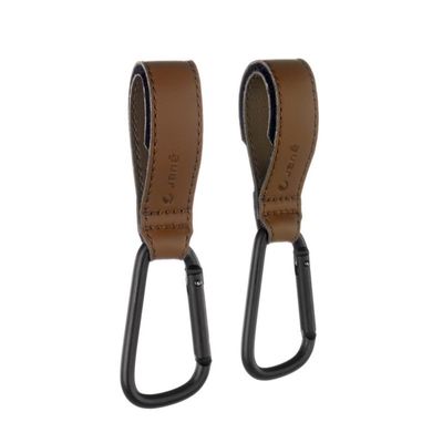 Jan Universal Stroller Hooks, 2-Pack, Up to 5 kg per Hook, Adjustable Non-Slip Straps, Brown