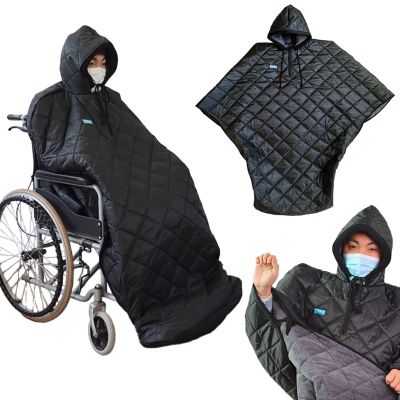 Rusopobe Windproof Warm Full-Body Wheelchair Blanket with Hood, Plush-Lined Poncho for Adults Under 175 cm
