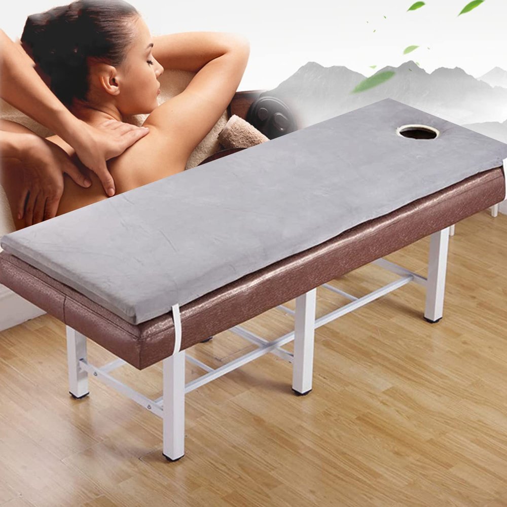 Spa Table Mattress Pad with Removable Cover and Face Hole, Non-Slip, Plush, Pink, 6 cm Thick, 75 x 190 cm