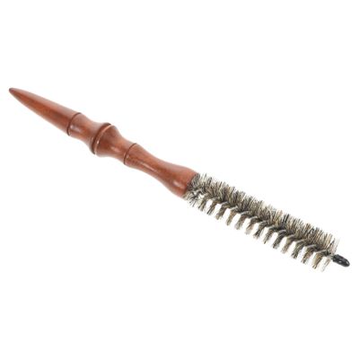 Small Round Hair Brush with Wooden Handle, Heat-Resistant, Brown
