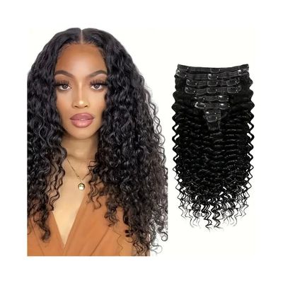 Deep Wave Clip-In Hair Extensions, 100% Brazilian Remy Human Hair, 120 g