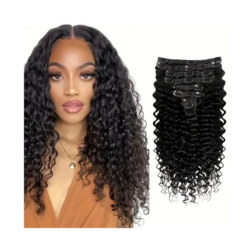Deep Wave Clip-In Hair Extensions, 100% Brazilian Remy Human Hair, 120 g