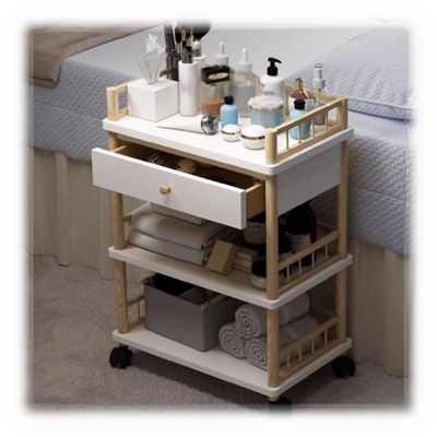Wooden Salon Trolley with Drawers, 3-Tier Storage, White, 55 x 30 x 82 cm