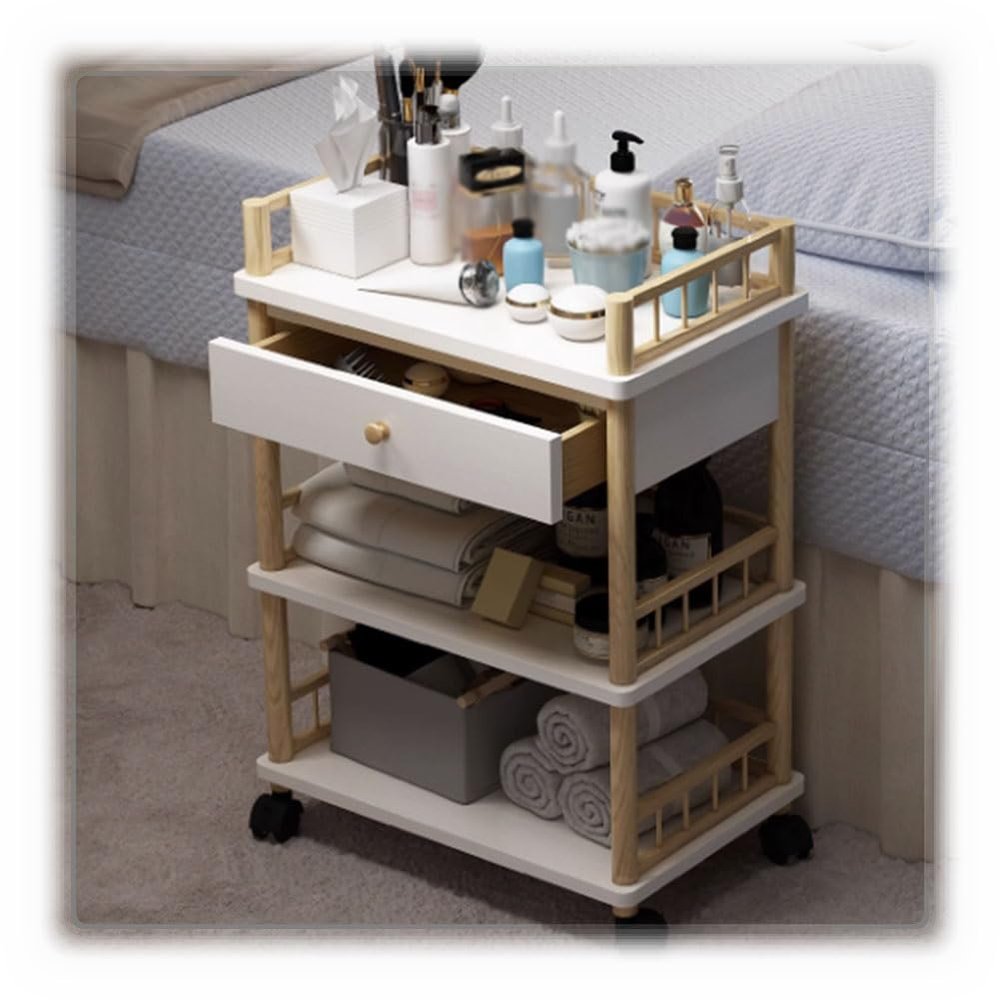 Wooden Salon Trolley with Drawers, 3-Tier Storage, White, 55 x 30 x 82 cm