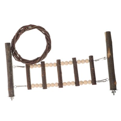 Happyyami Wooden Parrot Ladder and Budgie Step Ladder Bird Toy, Brown