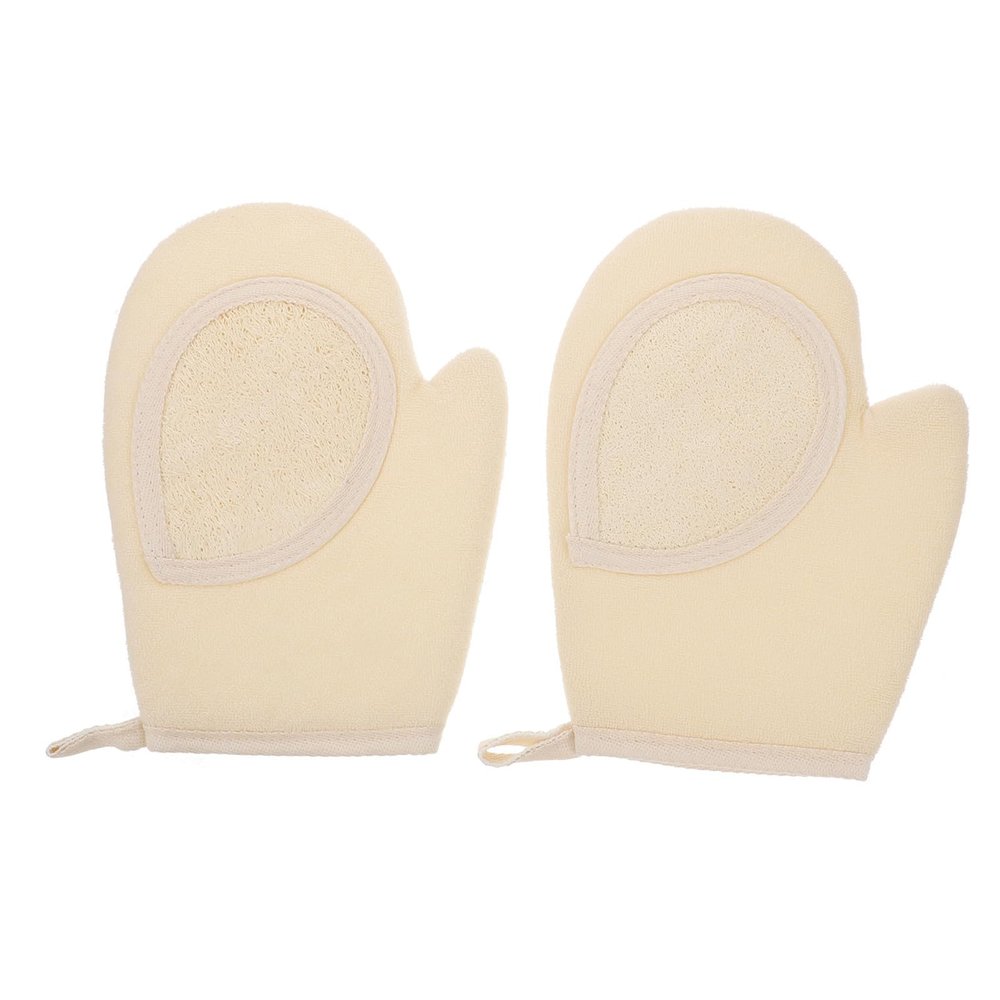 BELLIFFY 2-Piece Loofah Bath Gloves, Exfoliating Shower Scrub Gloves, Beige