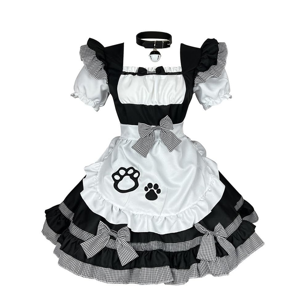 URFEDA Women's Sexy Cosplay Maid Uniform Set with Mini Skirt, Satin Apron and Collar
