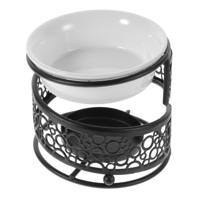 Ceramic Incense Vessel, Black Candle Holder with Wood, 1 Pc