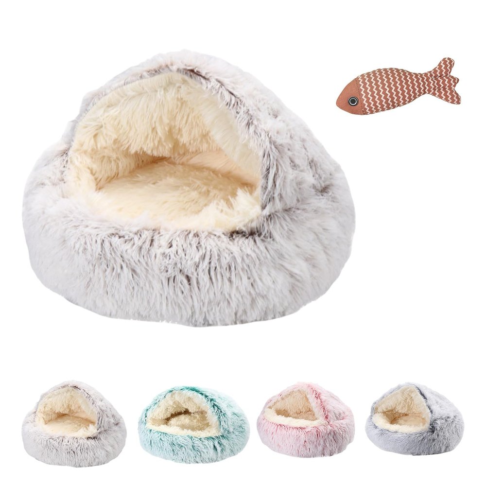 Lapcatz Round Hooded Nest Bed, Washable, Coffee A, 60 x 60 cm