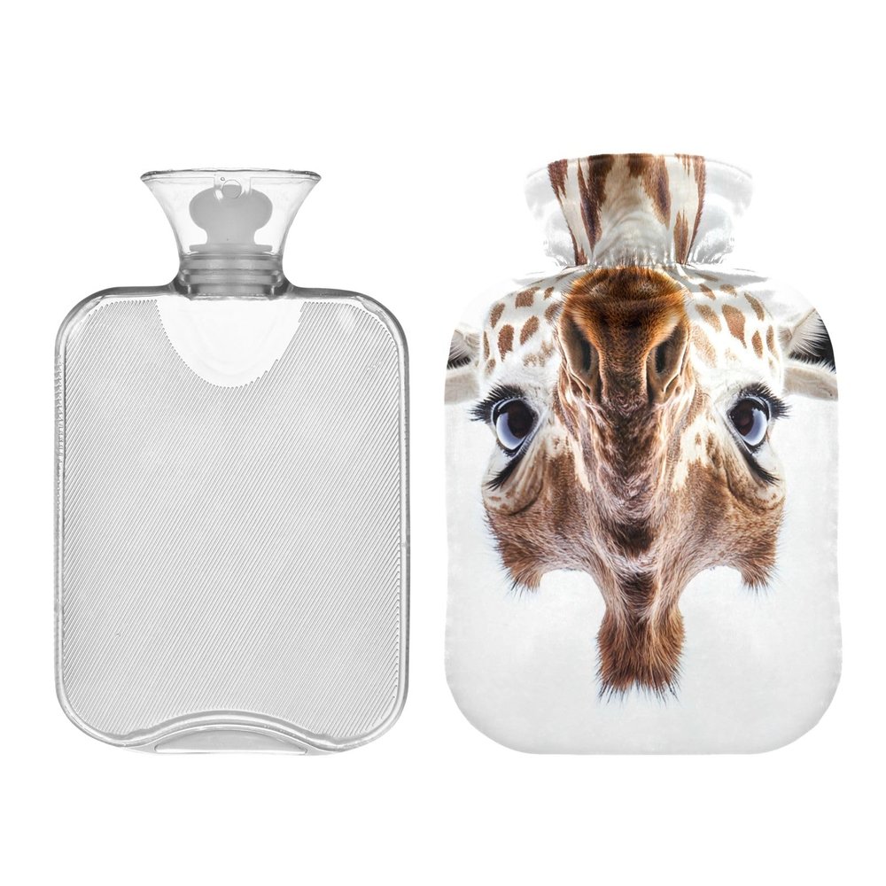 1-Liter Hot Water Bottle with Soft Giraffe Cover