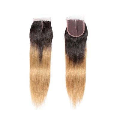 Larafona 100% Remy Human Hair Lace Closure, Ombre Blonde T1B/27, 4 x 4 in, 18 in