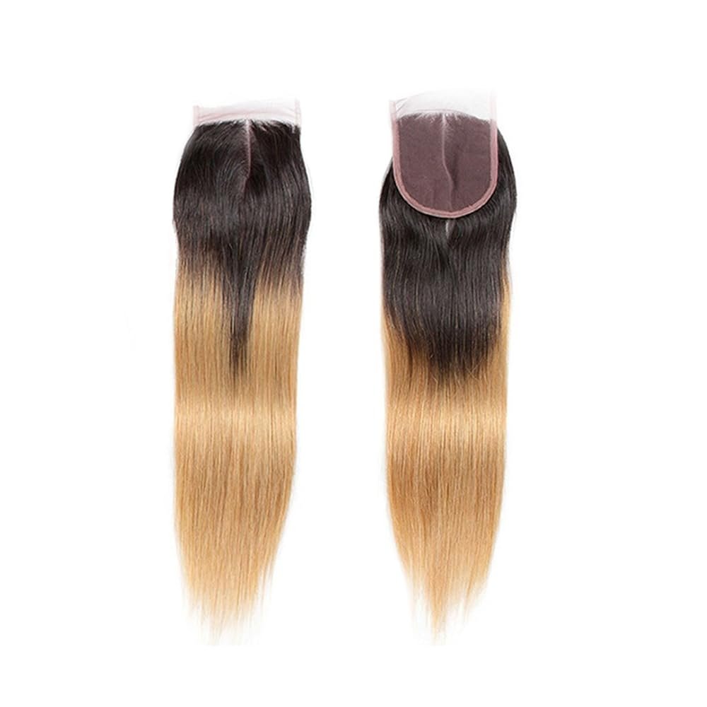 Larafona 100% Remy Human Hair Lace Closure, Ombre Blonde T1B/27, 4 x 4 in, 18 in