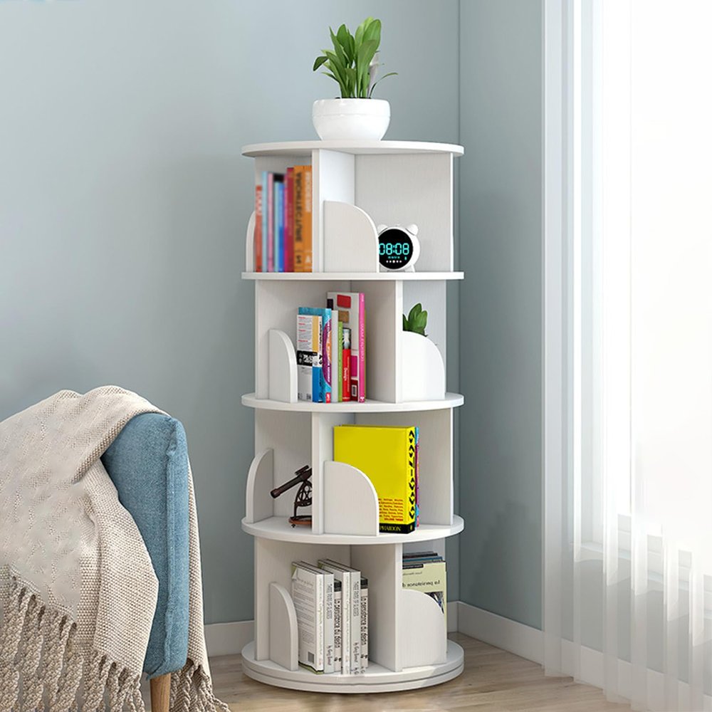 360-Degree Rotating Children's Bookshelf, 2–6 Tiers, White