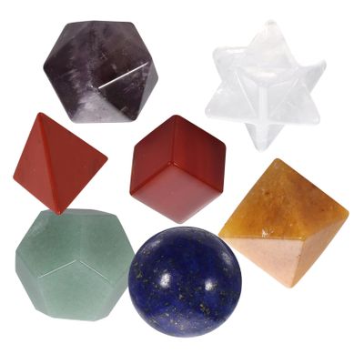 Anneome 7 Chakra Healing Crystal Set with Carved Merkaba Star and Platonic Solid Stones