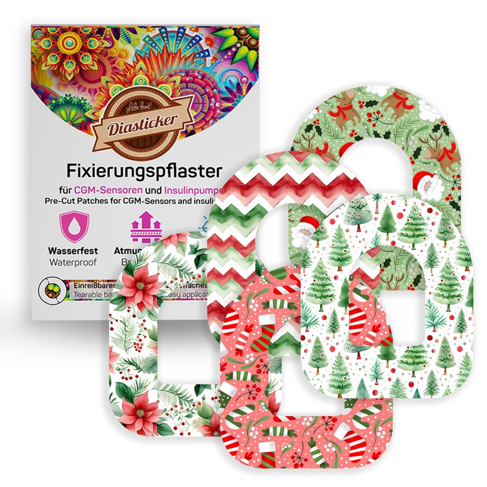Diasticker 5 Overpatches for Omnipod 5/DASH/EROS, Christmas Mix