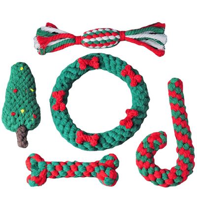 Yzdysg 5-Piece Christmas Dog Chew Rope Toy Set for Puppies