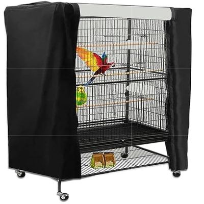 Daaxing Washable Bird Cage Cover for Large Cages, Adjustable Front Flaps, Blackout, Breathable, 89 x 64 x 120 cm