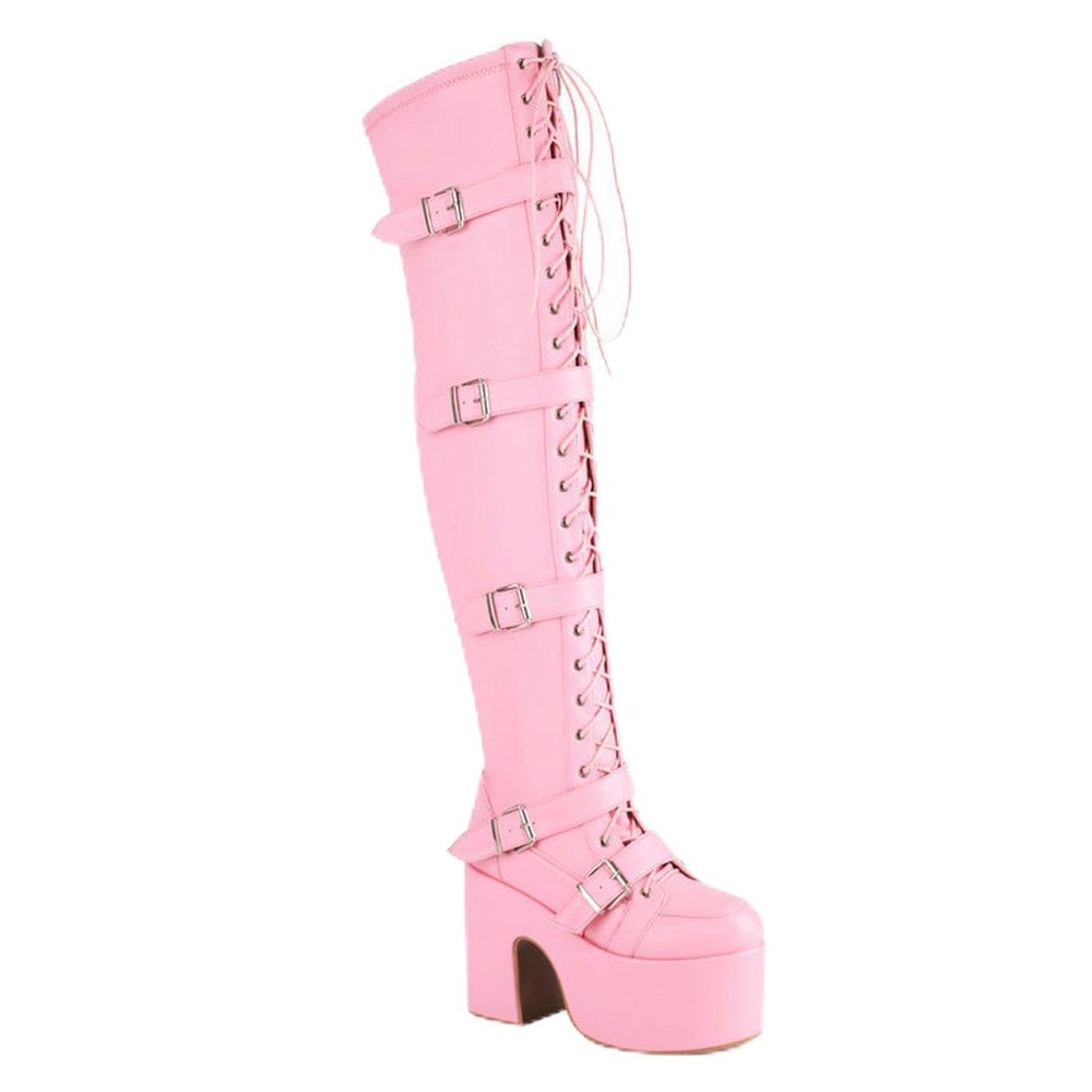 GBBRZKTB Women's Pink Platform Over-the-Knee High-Heel Boots, Block Heel, Size 41