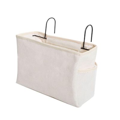 Hanging Bed Organizer, Canvas, White, for Books and Headphones