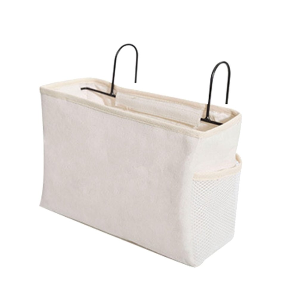Hanging Bed Organizer, Canvas, White, for Books and Headphones