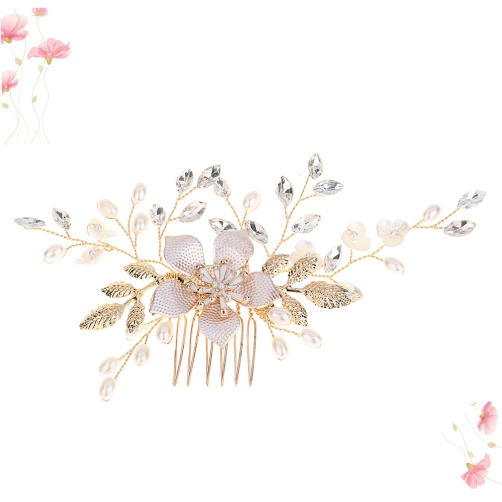 Gold Bridal Hair Comb with Pearls and Rhinestones