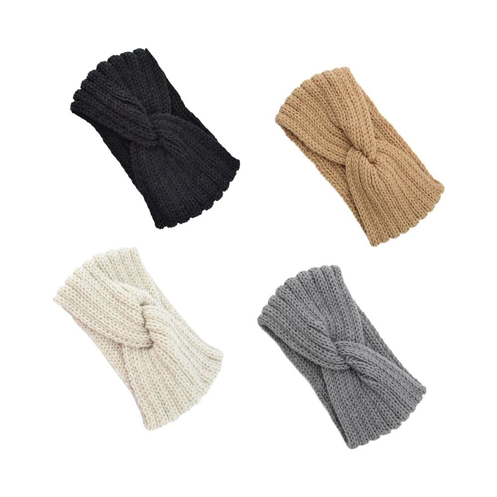 4-Piece Wide Woven Wool Yarn Headbands for Women