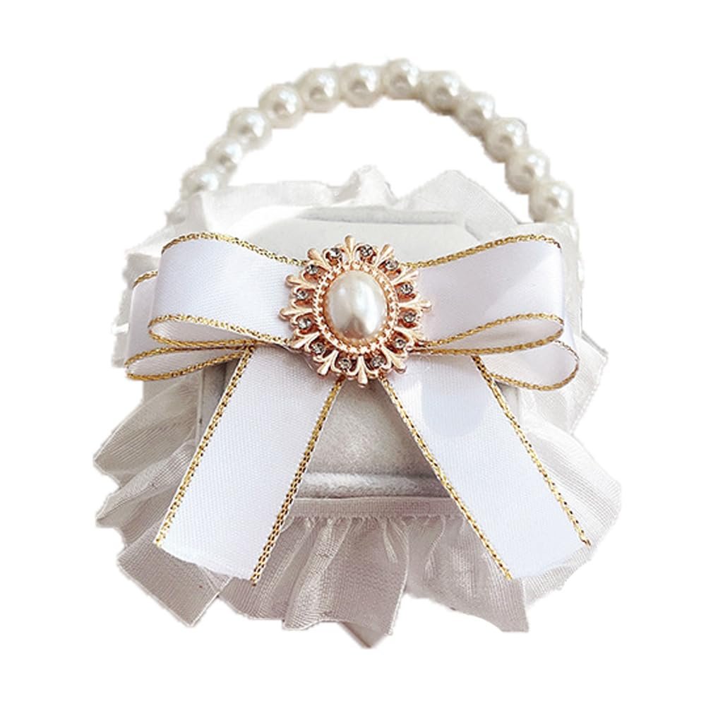 TMTGTS Dog Ring Bearer Wedding Collar XXL Large Ring Box for Dogs with Bow and Pearl Decor, Removable Wedding Collar with Ring Case for Proposal, Engagement and Wedding (12#)